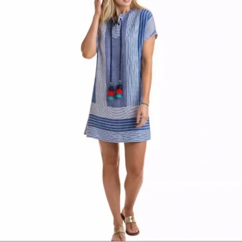 WOMENS VINEYARD VINES BLUE / WHITE STRIPED TASSLE DRESS SIZE 00. NEW w/ TAGS